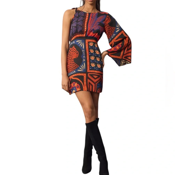 Farm Rio Anthropologie NEW One Shoulder Mini Dress - Picture 1 of 9